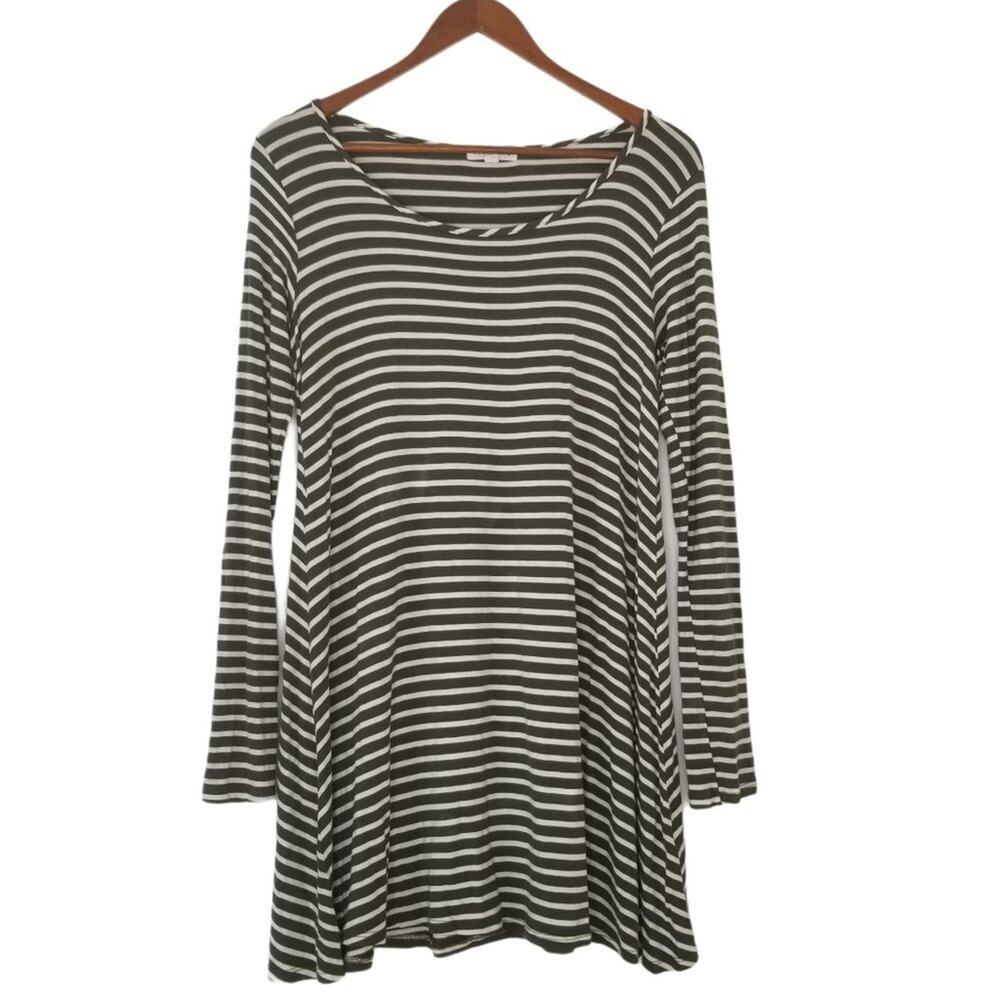Socialite Shirt Dress olive green and cream stripes - M